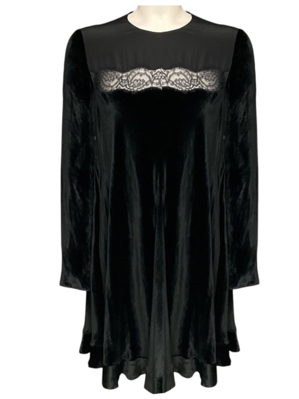 RED VALENTINO BLACK LACE TRIMMED VELVET DRESS